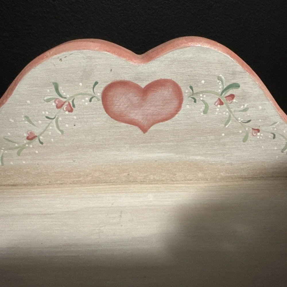Vintage Pink And White Heart Cutout Wood Storage Hutch  Shelf Cottagecore